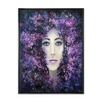 Дизайнарт 'портрет на дама с лилави лавандулови цветя' модерна рамка платно за стена арт принт