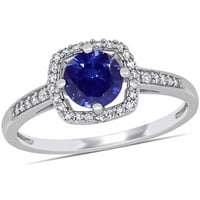 Женският карат на миабела Т. Г. В. създаде син сапфир и диамант 10 карата Бяло злато пръстен с ореол