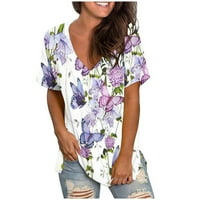 Tdoqot дамски ежедневни блузи- ризи с къс ръкав флора отпечатани летни върхове лилави размер 5xl