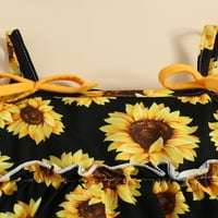 Бебешки бебета момичета летни дрехи костюми слънчогледов принт Руфове прашки върхове на резервоара солидни къси панталони с колан