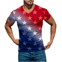 Мъжки тениска ежедневни V-образни върхове пуловер Фитнес спортни къси панталони Американски флаг отпечатана тениска блуза