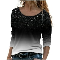 Дамски върхове плюс размери разтвор модни жени ежедневни печат кръгла шия дълъг ръкав свободен тениска есен блуза пуловер върхове