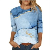 Зима за жени Продаване Продажба Модна тениска тениска със средна дължина Блуза Кръгла врата Небрежни върхове Сини XXL