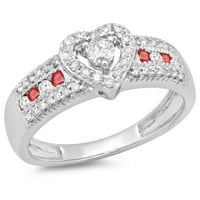 Колекция DazzlingRock 10k кръг Ruby & White Diamond Ladies Bridal Heart във формата на обещание годежен пръстен, бяло злато, размер 8.5