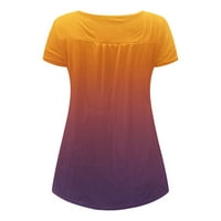 CACOMMARK PI женски върхове Просвещение Женски летен цветно блокиращ кръгла шия блуза бутон Плиси тениска с къс ръкав оранжева оранжева