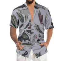 Haxmnou Мъжката модна риза Отдих Leisside Beach Hawaiian Short Leanve Printsed риза Разхлабена лятна плажна топ риза бяла l