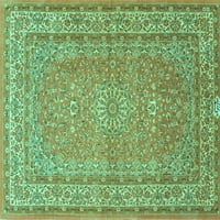 Ahgly Company Machine Wareable Indoor Square Medallion Turquoise Blue Traditional Area Cugs, 3 'квадрат