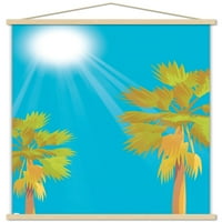 Палци на палми срещу плакат за синьо небе с дървена магнитна рамка, 22.375 34