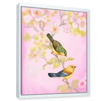 Дизайнарт 'Красиви Ярки Птици, Седящи На Клон' Традиционна Рамка Платно Стена Арт Принт