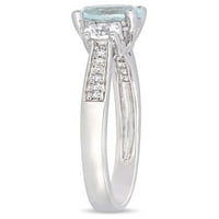 Карат Т. Г. в. Аквамарин, създаден бял сапфир и диамант-акцент 10кт Бяло Злато три камък годежен пръстен