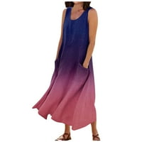 FOPP продавач Женски летен ежедневен кръгъл отпечатан рокля без ръкави с джобове лилаво s