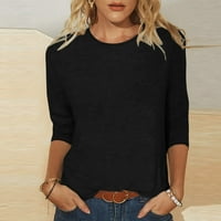 Charella женски моден солиден разхлабена тениска със средна дължина ръкави блуза кръгла шия ежедневни върхове черни, xxxxl