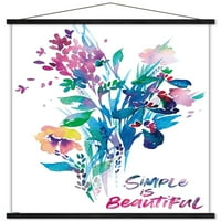 Акварелен флорален букет - красив плакат за стена с дървена магнитна рамка, 22.375 34