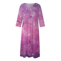 Gdfun женски печат кръгла шия с дълъг ръкав ежедневна рокля с джобове - - рокли за рокли за жени за жени