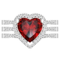 DazzlingRock Collection Heart във формата на сърцевина гранат с кръгла бяла диамантена хало в стил годежен пръстен за жени в 14K стерлингово сребро, размер 5.5