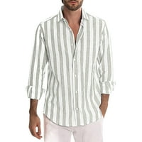 Мъжки модни ежедневни раирани ленени закопчалки с риза с дълъг ръкав отгоре