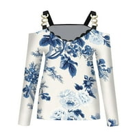 njshnmn женски ежедневни тениски есен зимен печат с дълъг ръкав Tee Tops Pullover Blouse тениска