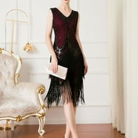 Женски моден суспендер Crewneck Sequin Feather Lealecess Solid Mini Dress Party Party Holiday Clearance