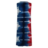 Usmixi sundresses за жени 4 юли, САЩ флаг отпечатък кръгло шия без ръкави мини танк рокли независимост ден ежедневно пушена тънка