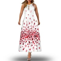 Cethrio Summer Dress- Лятна модна отпечатана екипаж на врата на врата без ръкави от рамо рокля горещо розово