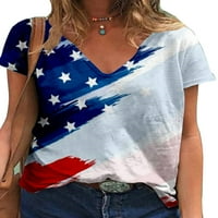 Enjowell Women's American Flag Print с къс ръкав Tee Dayne Day Summer тениски блузи блузи