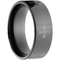 Плосък черен циркониев пръстен с лазерен Келтски кръст