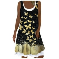 Рокля мода нов показател Himiway Fashion Women Fore Leeveless рокля кръгла врата пеперуда печат разхлабена рокля от пуловер жълто 3xl