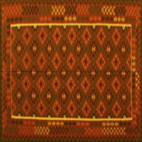 Ahgly Company Indoor Square Oriental Yellow Traditional Area Rugs, 5 'квадрат