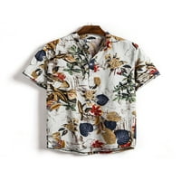 Ризи за мъжки хавайски отпечатани бельо свободни копчета с къс ръкав надолу по тениска на хенли плаж v Вратни партита върхове