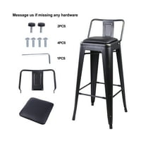 Дизайнерска група черни метални бар столове с височина на гърба с веган кожена седалка ,комплект от 6 броя