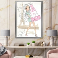 Дизайнарт 'Млада Жена С Кутии За Пазаруване В Париж' Изтъркан Шик Рамкиран Арт Принт