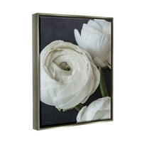 Ступел индустрии начинаещи Ранункулус цвете цъфтят отблизо венчелистчета снимка блясък сив плаваща рамка платно печат стена изкуство,
