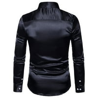 Мъжки ризи Модна личност Мъжки небрежни тънки риза с дълги ръкави Топ блуза Черна XL