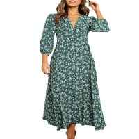 Дамски дълги ръкави бохемски флорални макси рокли свободни ежедневни талии бохо отпечатани макси рокли плаж рокля рокля