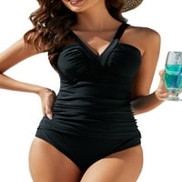 Luxplum дами две бански костюми обикновени танкери комплекти v шия бански костюми за плуване без ръкави за без ръкави + къси панталони морски плажове с черни 2xl