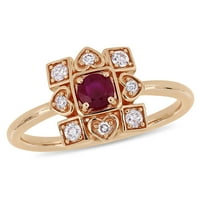 Миабела Женски карат Т. Г. в. Рубин и каратов диамант 10 карата Розово злато занаятчийски пръстен