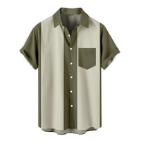 Мъже непринудени бутони Печат с джобни въртящи се ризи с къс ръкав блуза каки, ​​xxxxl