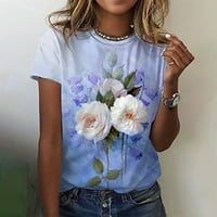 Лятна тениска за жени с къси ръкави ризи Сладки отпечатани тениски блуза Небрежни върхове свободни годни графични тийнейджъри