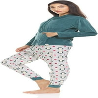 Bearpaw удобна дълъг ръкав с джогинг панталони пижама комплект за жени, зелено