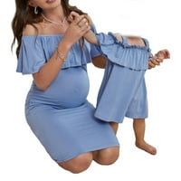 Елегантна равнина от рамото тяло с къс ръкав сини рокли за майчинство