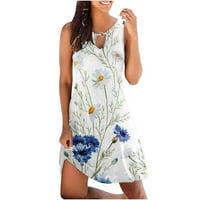 Плажни рокли на ecqkame за жени ежедневни робилни летни флорални отпечатани танкови рокли Кулони плаж рокли без ръкави за без