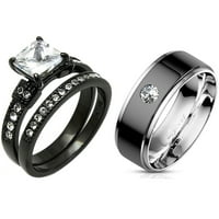 Двойка пръстен комплект дамски един карат принцеса cut cz черен сватбен пръстен Мъже кабел комплект cz сватбена лента- размер