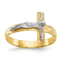 14K двутонен златен пръстен тематична полирана и диамантена мъжка разпятие, размер 6