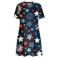 Dyegold Sundresses for Women Небрежен плаж - празнични рокли за жени патриотични кръгли шия къс ръкав американски флаг MIDI Tunic