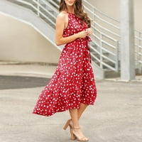 Daznico Women's Summer Lealecess Polka Dot Print Небрежна плажна рокля червен XL