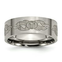 Солиден титанов плосък мъжки лазерен дизайн матов честен завършек сватбена лента с размер на пръстена 7,5