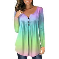 Дамски върхове клирънс жени ежедневни тениски отпечатани дълги ръкави кръгла шия руч пуловер блуза върхове