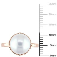 Миабела Дамски култивирани сладководни бяла перла карат Т. У. диамант 14кт Розово злато коктейл пръстен