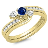 DazzlingRock Collection 14k кръг синьо сапфир и бял диамантен булчински вихър годежен пръстен, жълто злато, размер 8