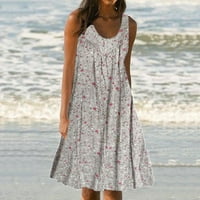 Жени ежедневни принт без ръкави свободни плюс размер плажен летен рокля дами кратки летни рокли
